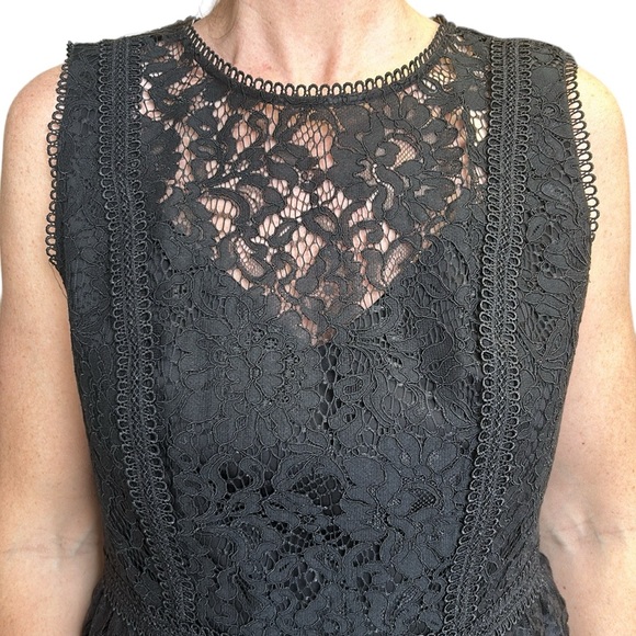 NWT White House Black Market Lace Bodice Blouse Crochet Sheer Peplum Black 8 - Picture 8 of 14